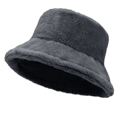 fluffy winter bucket hat.